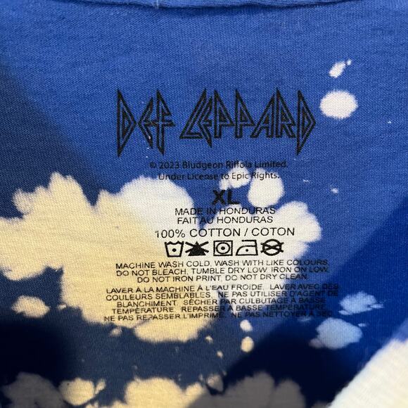 Def Leppard Hysteria Neon Band Tee Bleach Tie Dye Blue White XL NWOT - Picture 3 of 5